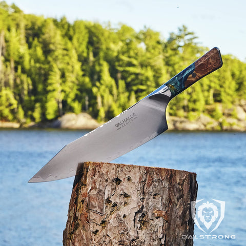 Dalstrong Valhalla: mango ergonómico con resina y madera para control seguro.