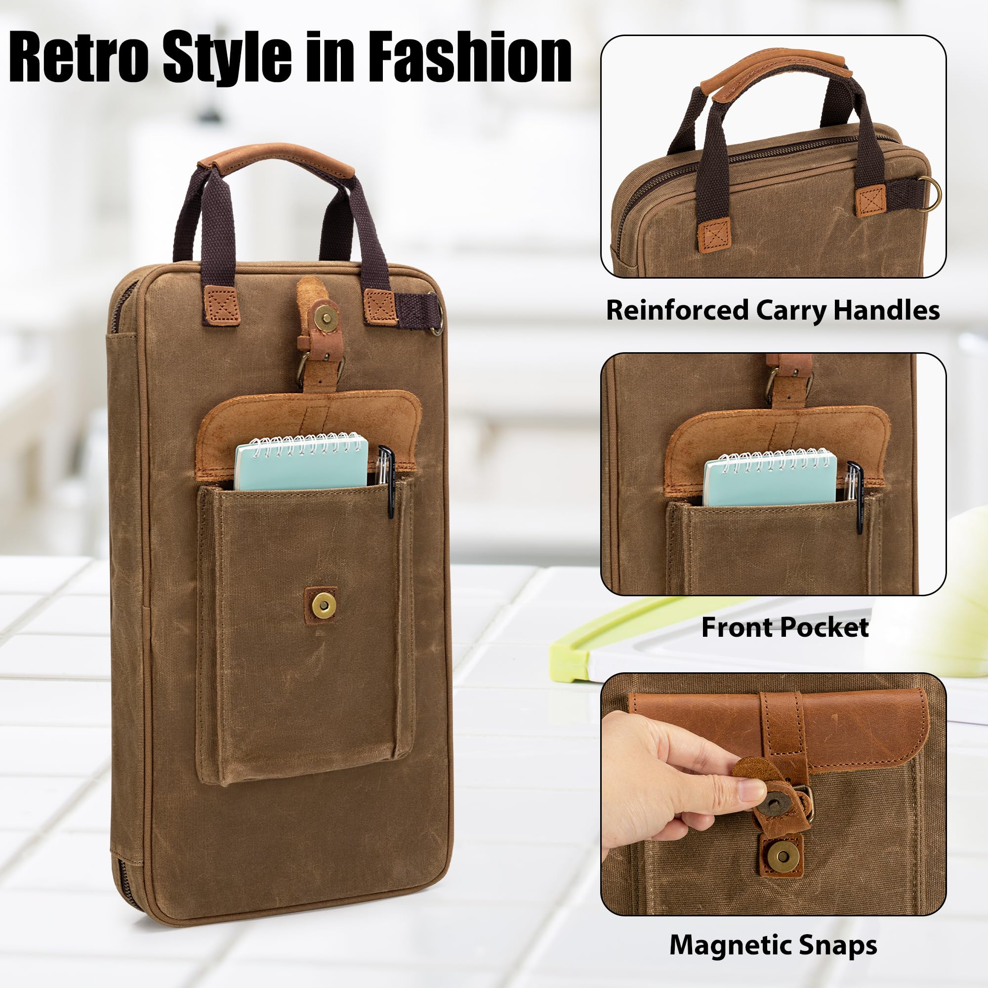 Damero bolsa de cuchillos, bolsillo frontal para objetos personales