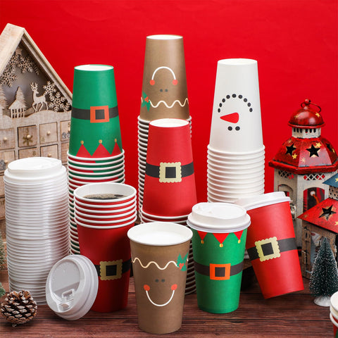 La taza Dandat navidad 16oz con tapa, vista frontal, ideal para bebidas calientes.