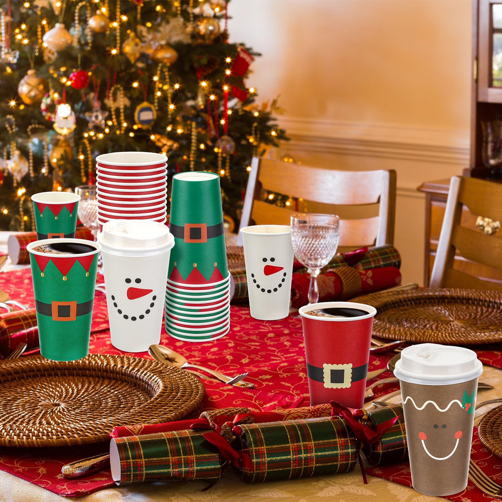 Las tazas desechables Dandat 16oz navidad con tapa facilitan fiestas.