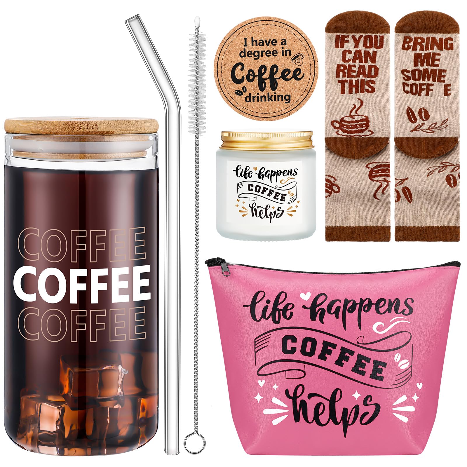 Vaso Dandat de café frío de 580 ml con tapa de bambú, ideal para casa u oficina.