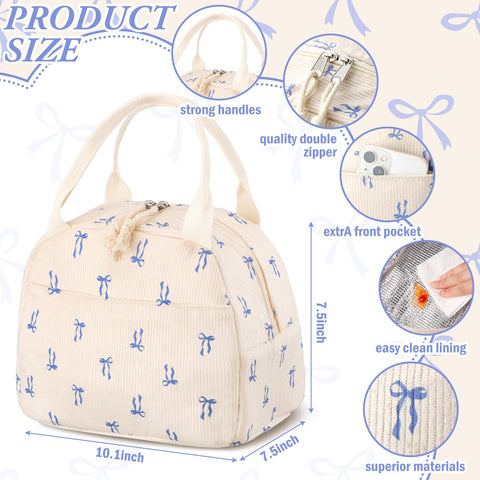 Dansydaisy bolsa-almuerzo corduroy muestra detalle acolchado para transporte diario.