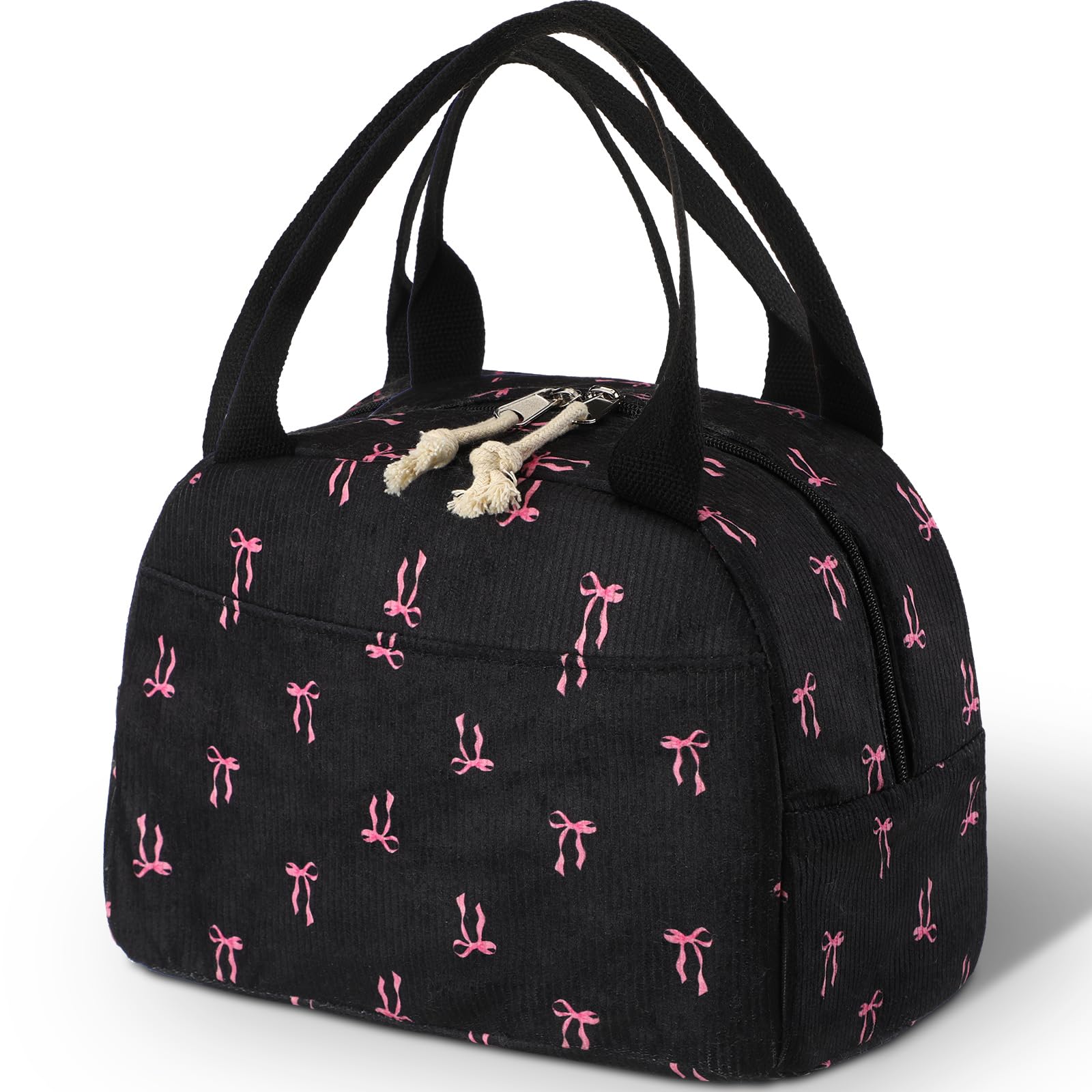Dansydaisy bolsa de almuerzo con lazo rosa, ideal para snacks y bebidas.