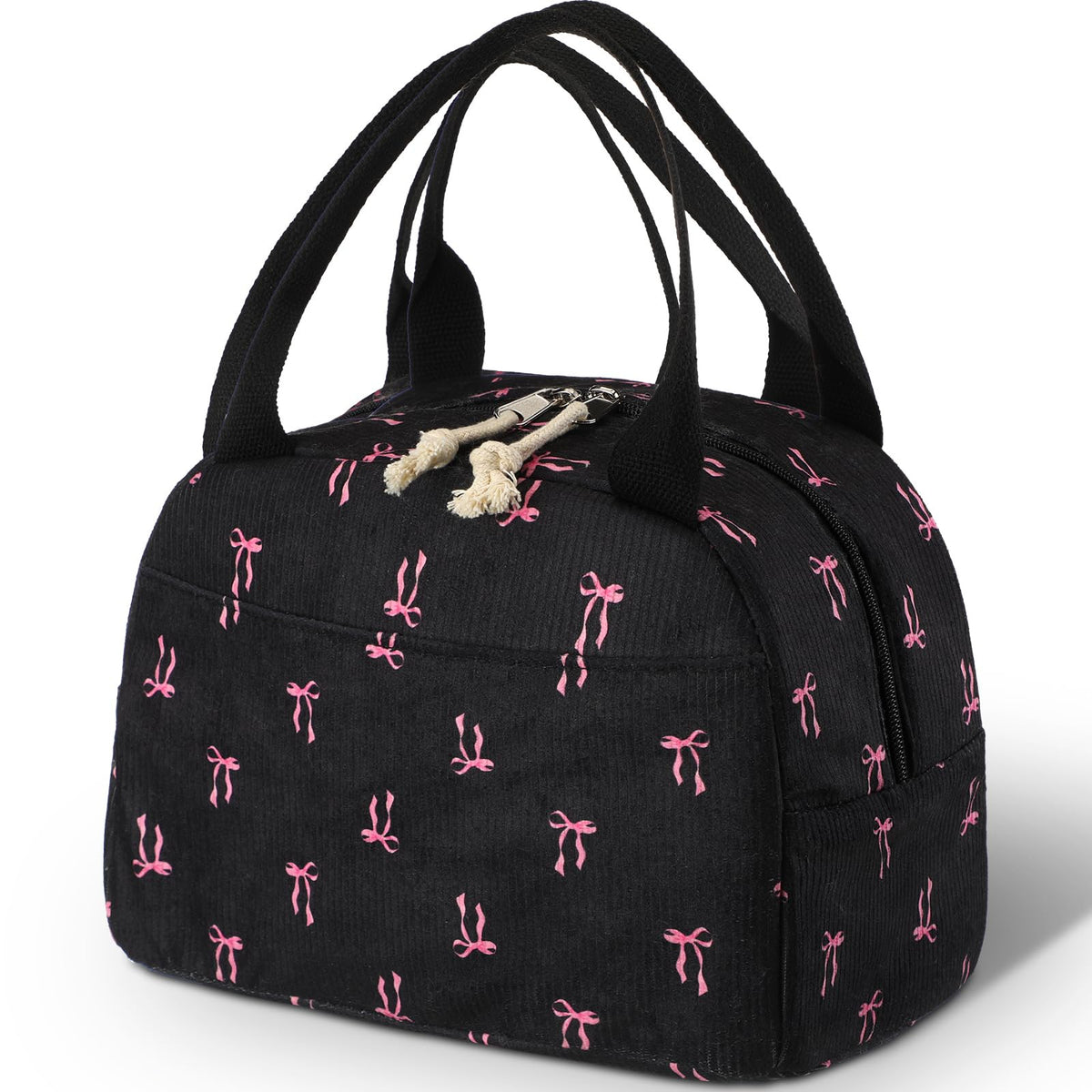 Dansydaisy bolsa de almuerzo con lazo rosa, ideal para snacks y bebidas.