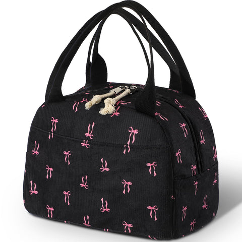 Dansydaisy bolsa de almuerzo con lazo rosa, ideal para snacks y bebidas.