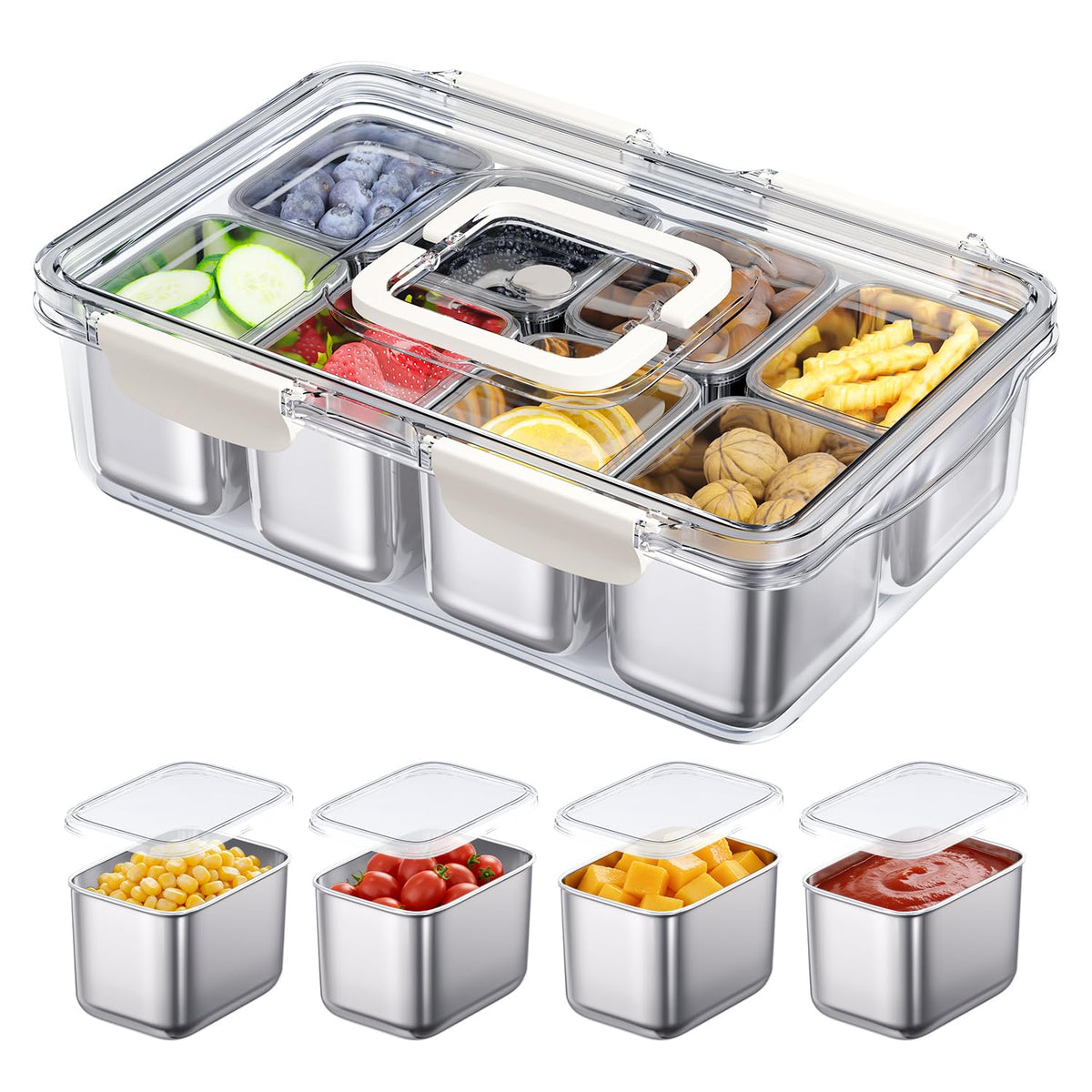 daotengql caja snackle con tapa y asa para transporte seguro de aperitivos.