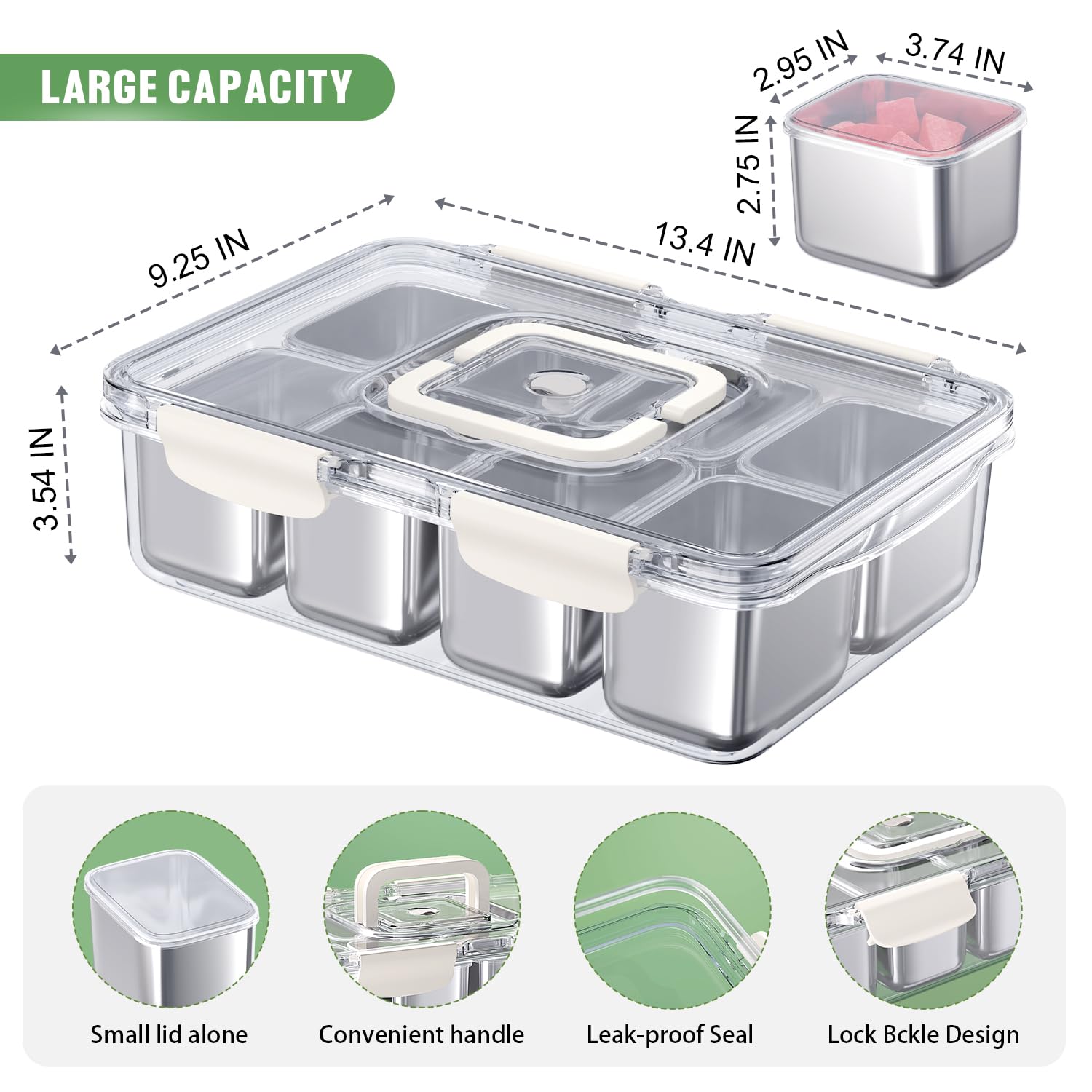 daotengql caja snackle con ocho compartimentos para separar frutas, frutos secos y snacks.