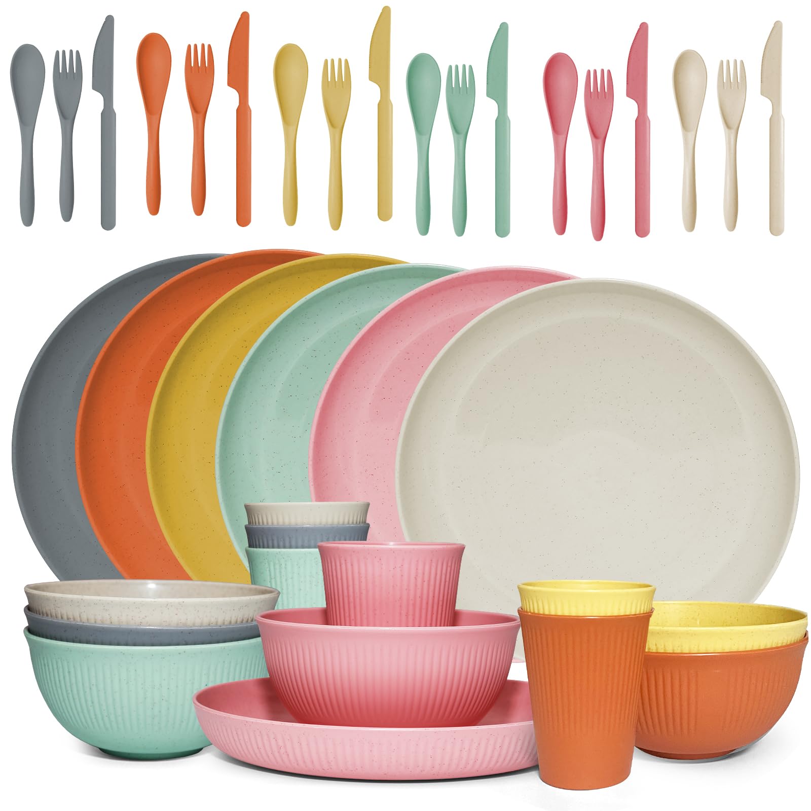 DAPIPIK 36 piezas vajilla paja de trigo: platos coloridos para uso diario