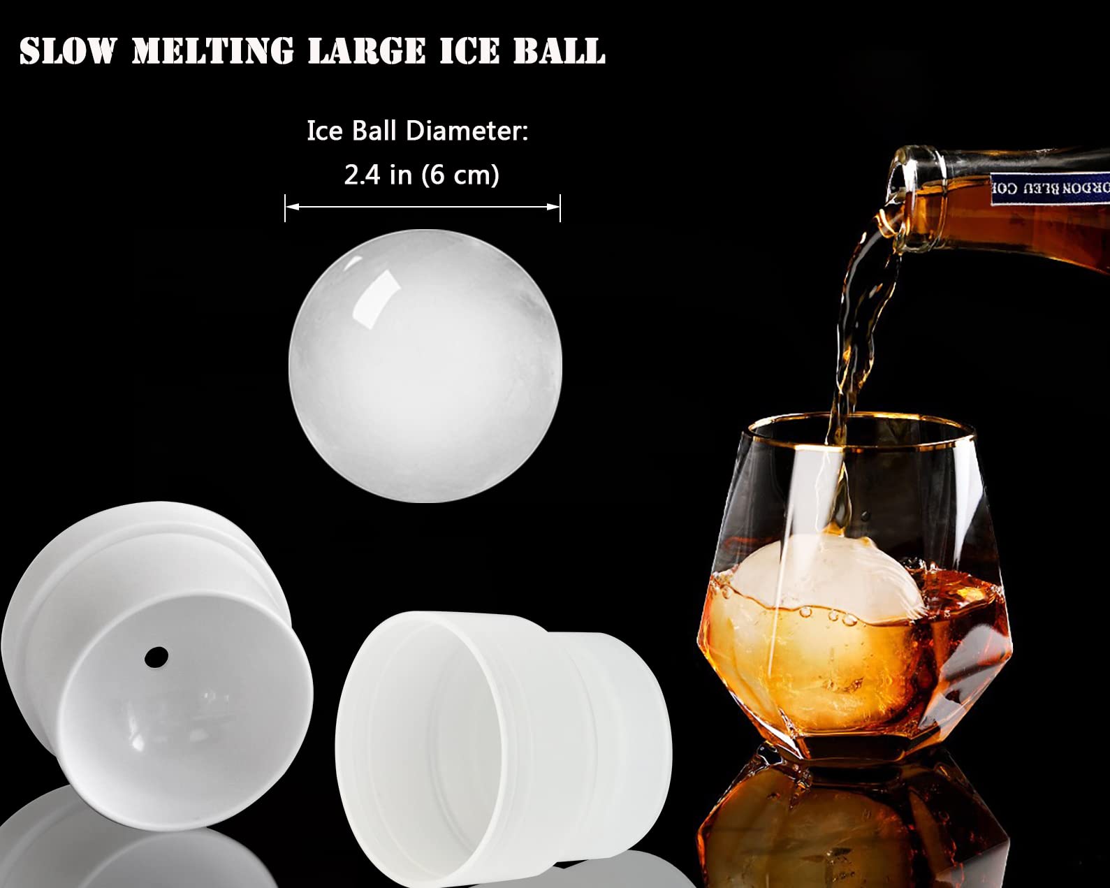 DAPOWER esferas hielo 2,4 pulgadas para whisky y cócteles, enfriamiento eficiente.