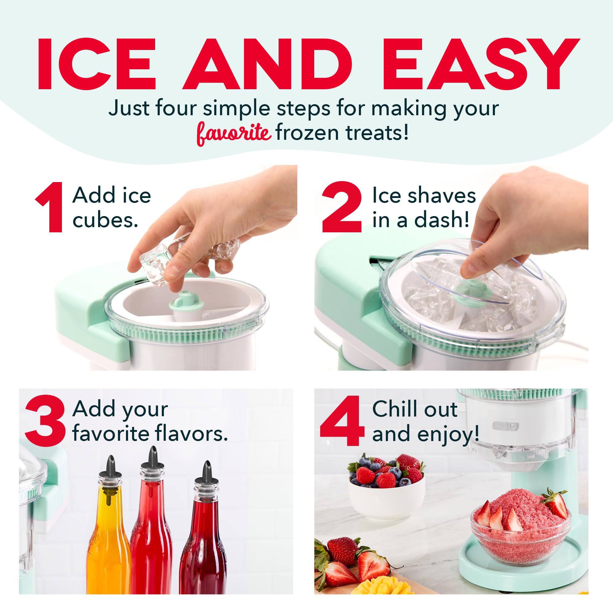 Dash hielo raspado para conos de nieve, refrescante y divertido en casa.