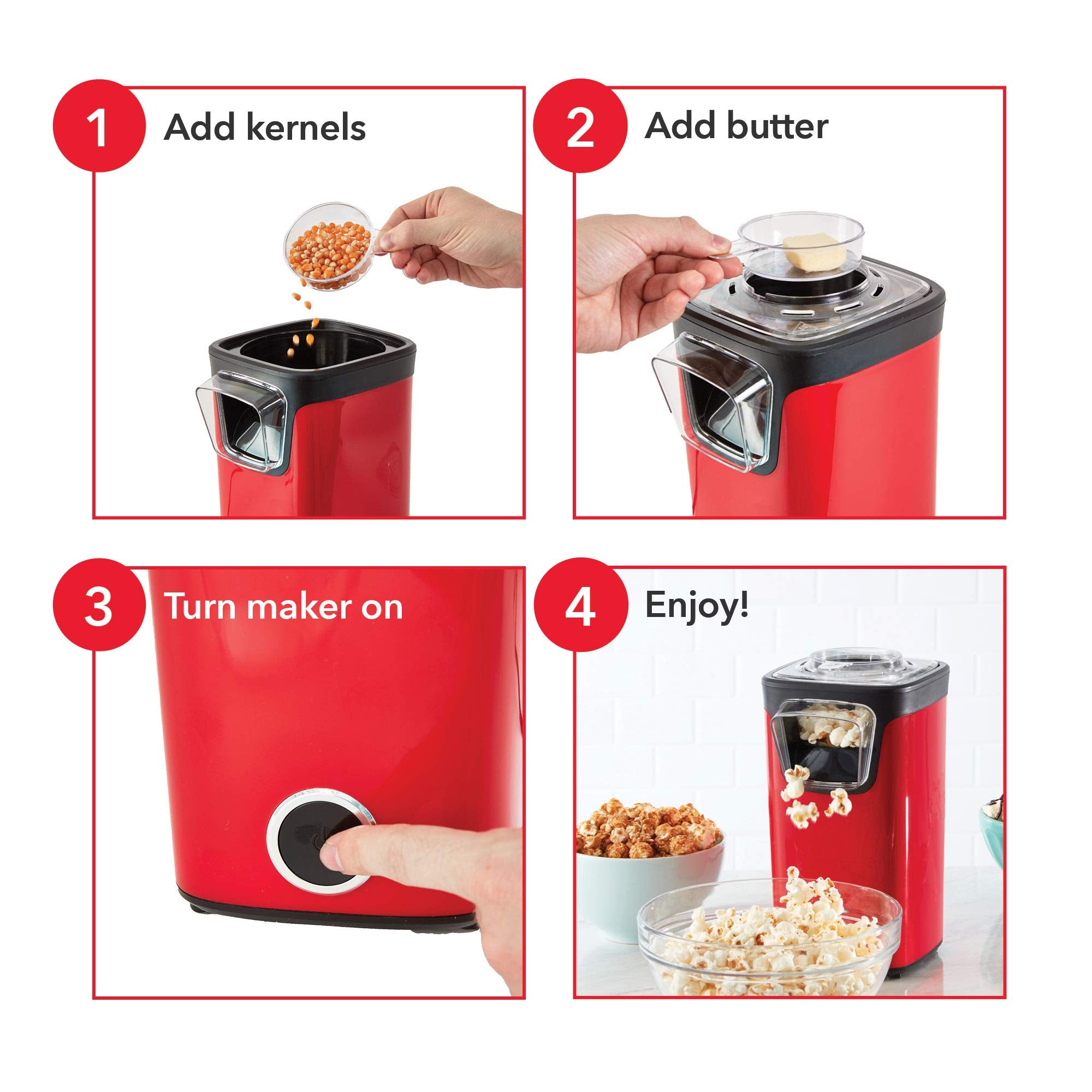 Dash Turbo Palomitas acabado rojo, añade estilo al mostrador.