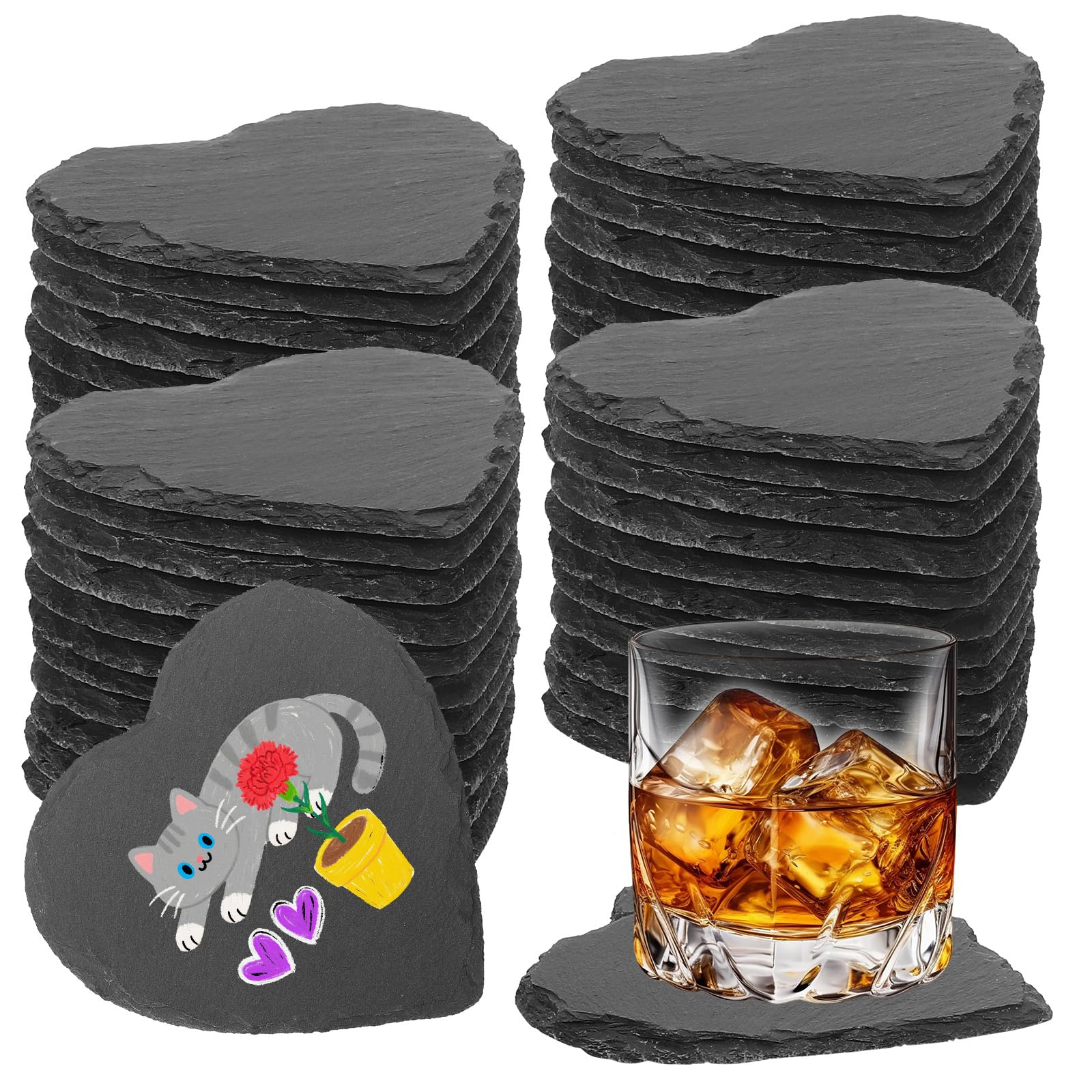 DASSNANE posavasos de pizarra negra 4 pulgadas, protege superficies.