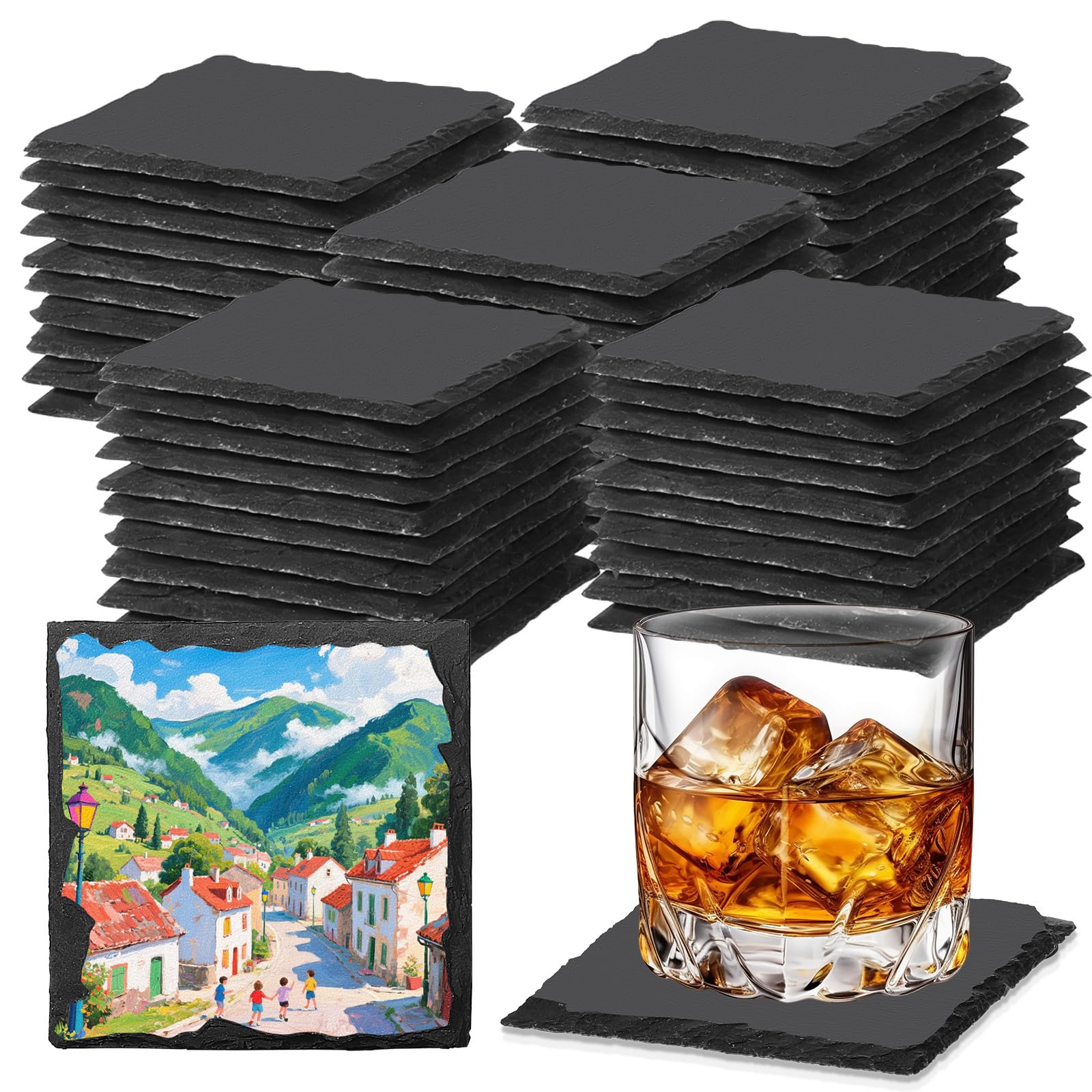 Posavasos Dassnane de pizarra negro, cuadrado 4 pulgadas, protege muebles del calor.