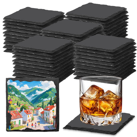 Posavasos Dassnane de pizarra negro, cuadrado 4 pulgadas, protege muebles del calor.