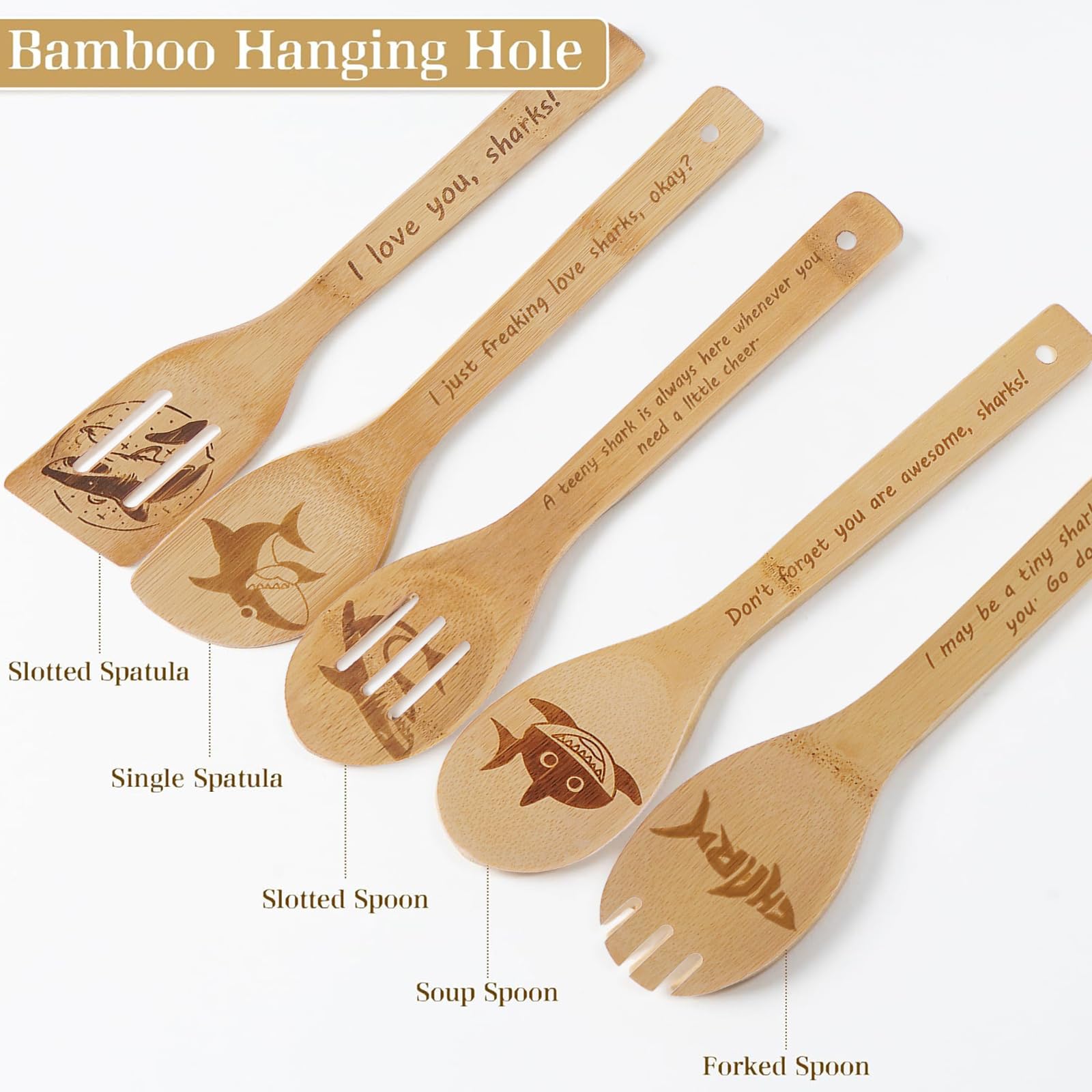 Databa cucharas tiburón para cocina con gancho para colgar