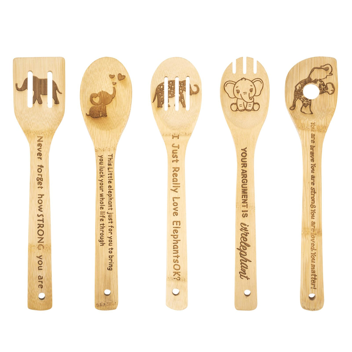 Conjunto Databa elefante de cucharas de madera, 5 piezas para cocinar con estilo y utilidad