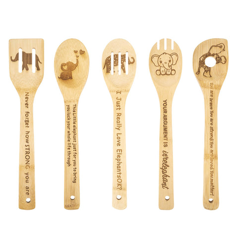 Conjunto Databa elefante de cucharas de madera, 5 piezas para cocinar con estilo y utilidad