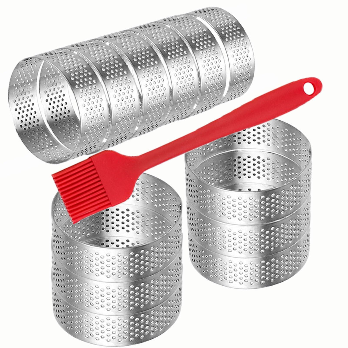 DATANYA Aros de tarta perforados 8 cm, juego de 12 para bases uniformes