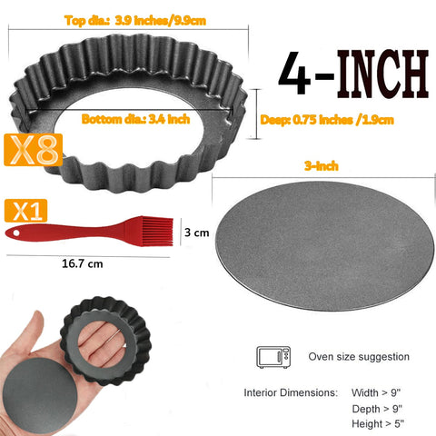 DATANYA pack 8 moldes para tartas mini quiche con borde acanalado para presentaciones elegantes.