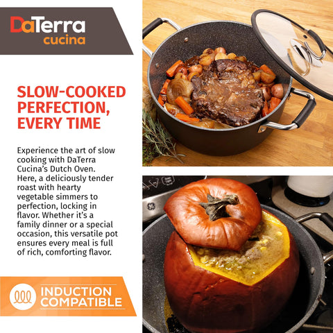 Compatibilidad con inducción de DaTerra Cucina Olla de 8 cuartos para una cocción versátil.