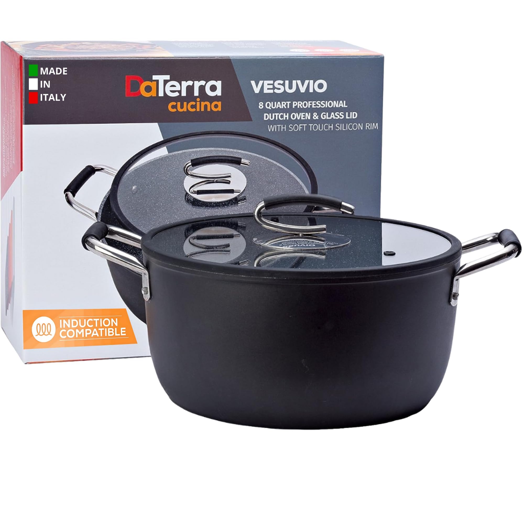 DaTerra Cucina olla cerámica 8 cuartos con tapa, rendimiento antiadherente para cocinar sin pegar.
