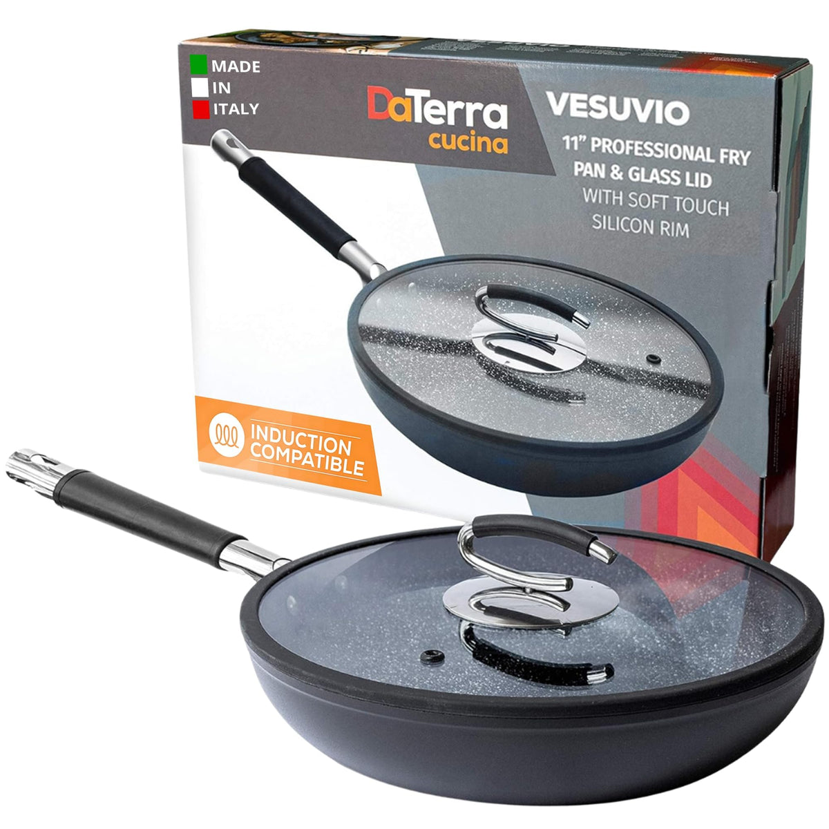 DaTerra Cucina sarten ceramico antiadherente 11 pulgadas con tapa, cocina sin pegajosidad.