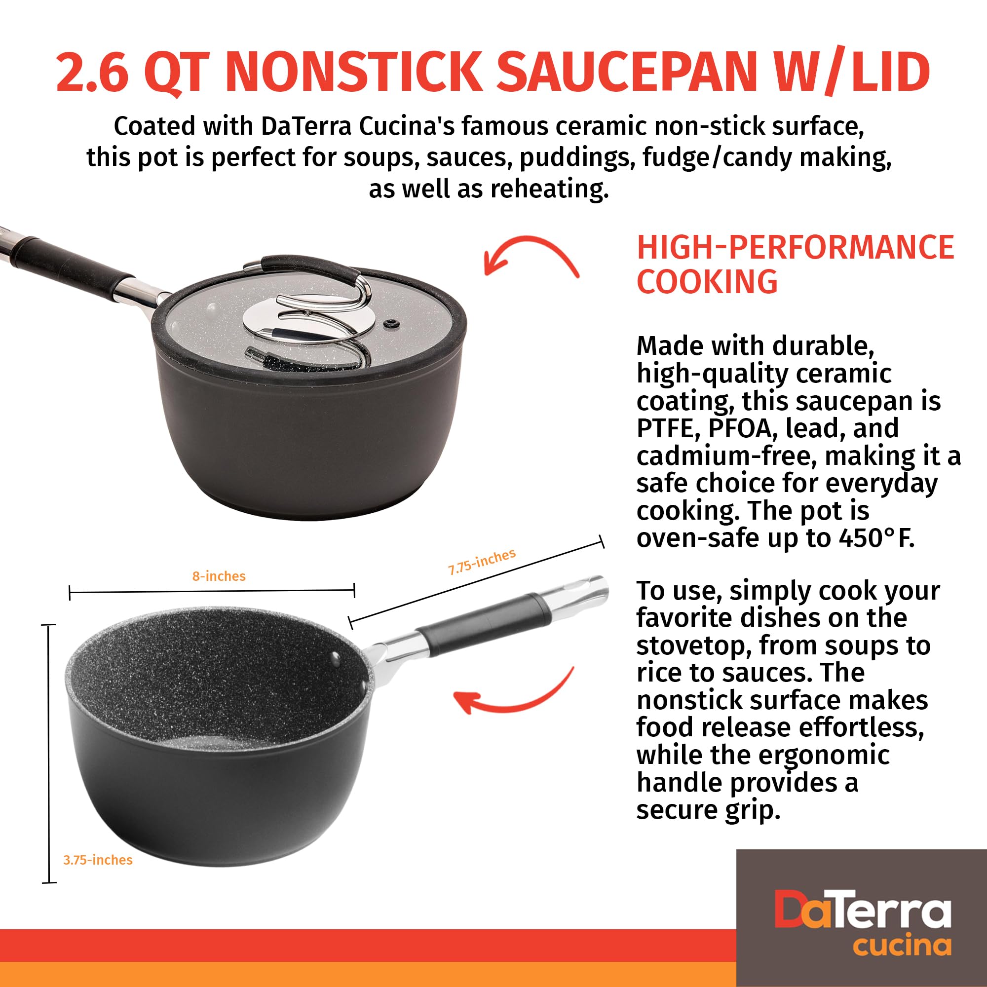 DaTerra Cucina tapa de vidrio templado para sartén 2,6 qt