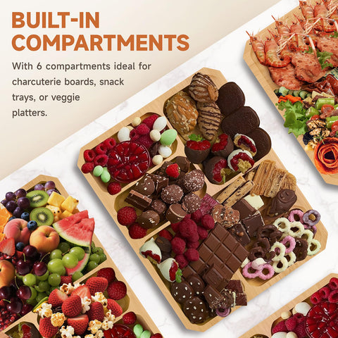 Datichee tablero de bambu 11x14 con 6 compartimentos para organizar aperitivos
