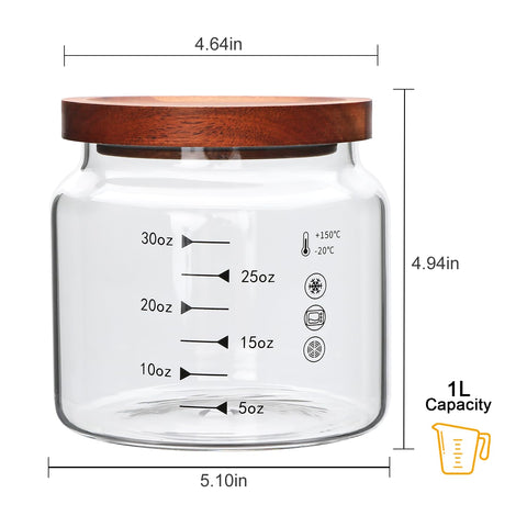 Datttcc frascos de vidrio de 1000 ml, transparentes para ver el contenido y frescura.