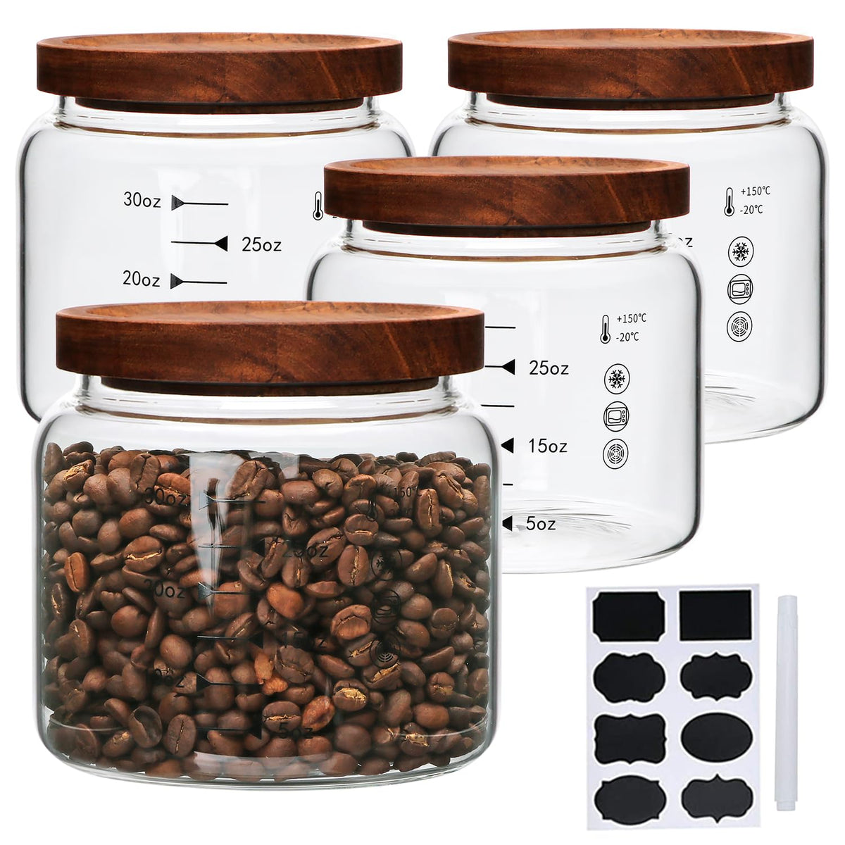 Datttcc frascos de vidrio con tapa de madera, conjunto de 4 para ordenar la despensa.