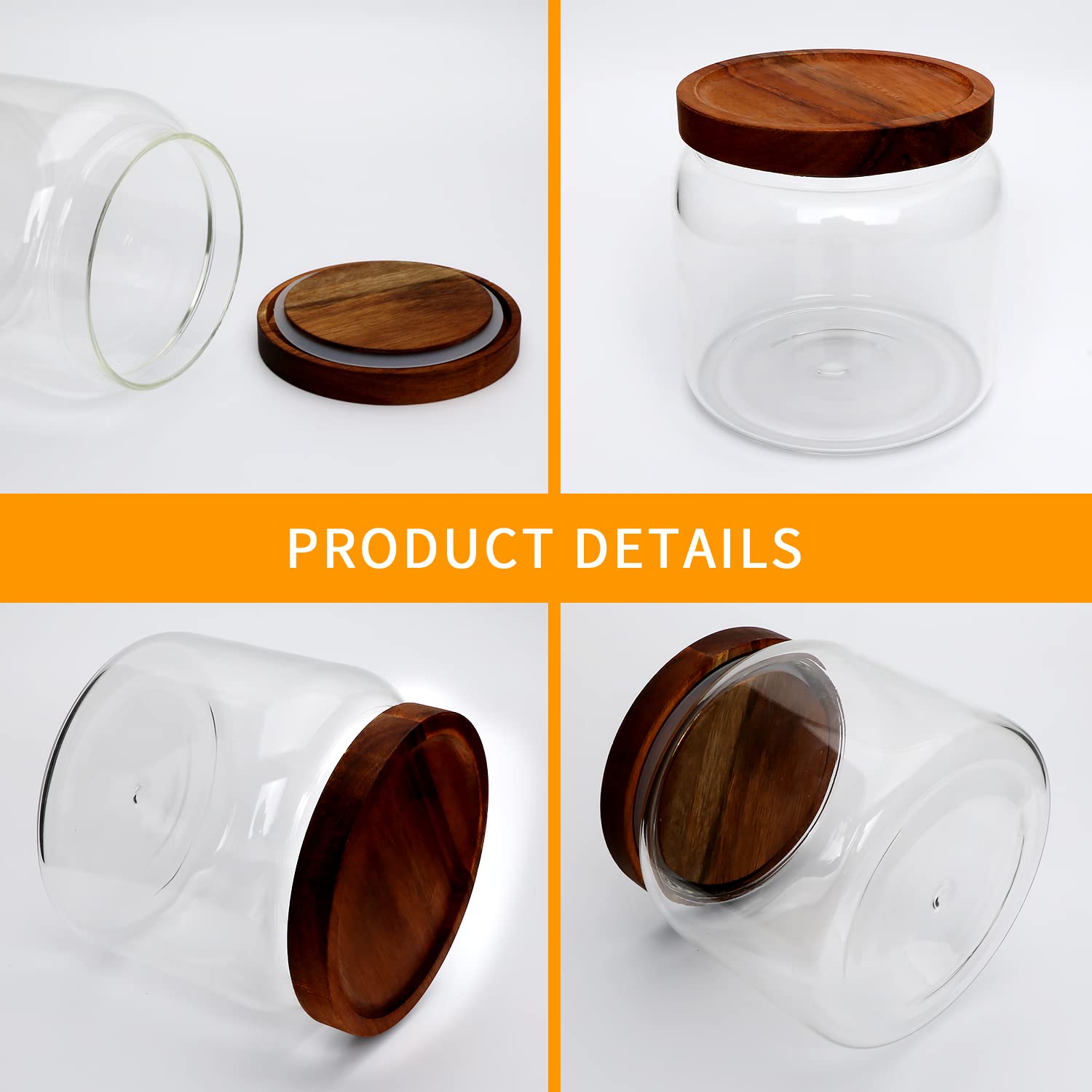 Datttcc tapas de acacia con silicona, cierre hermético para conservar sabores.