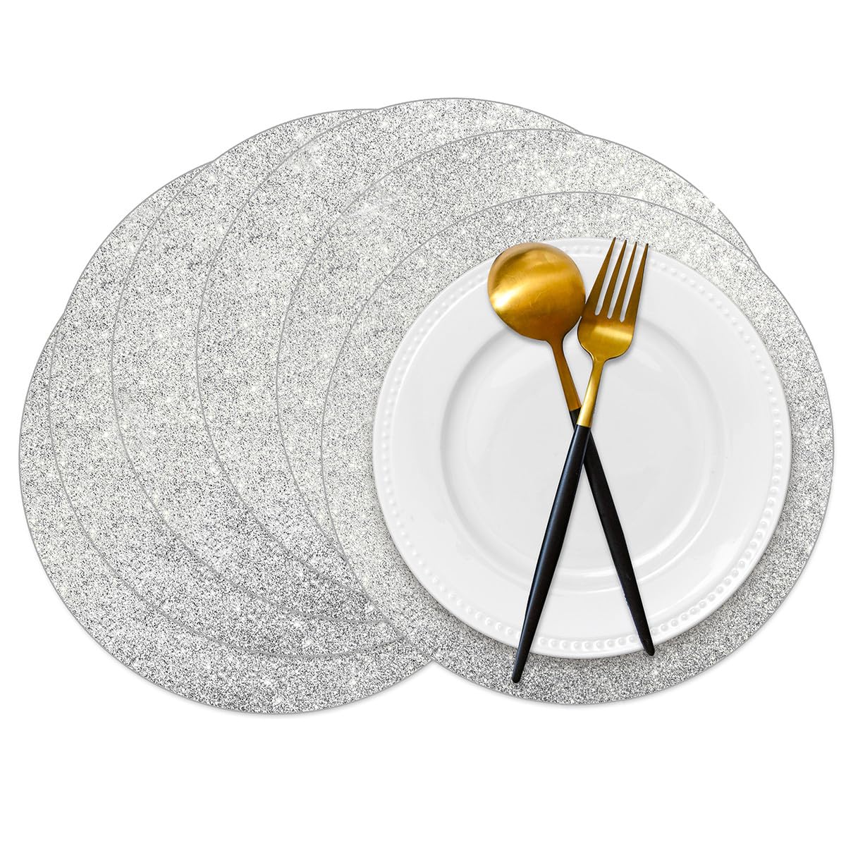 Datyiiha manteles plateados de 14'' con brillo para bodas y banquetes