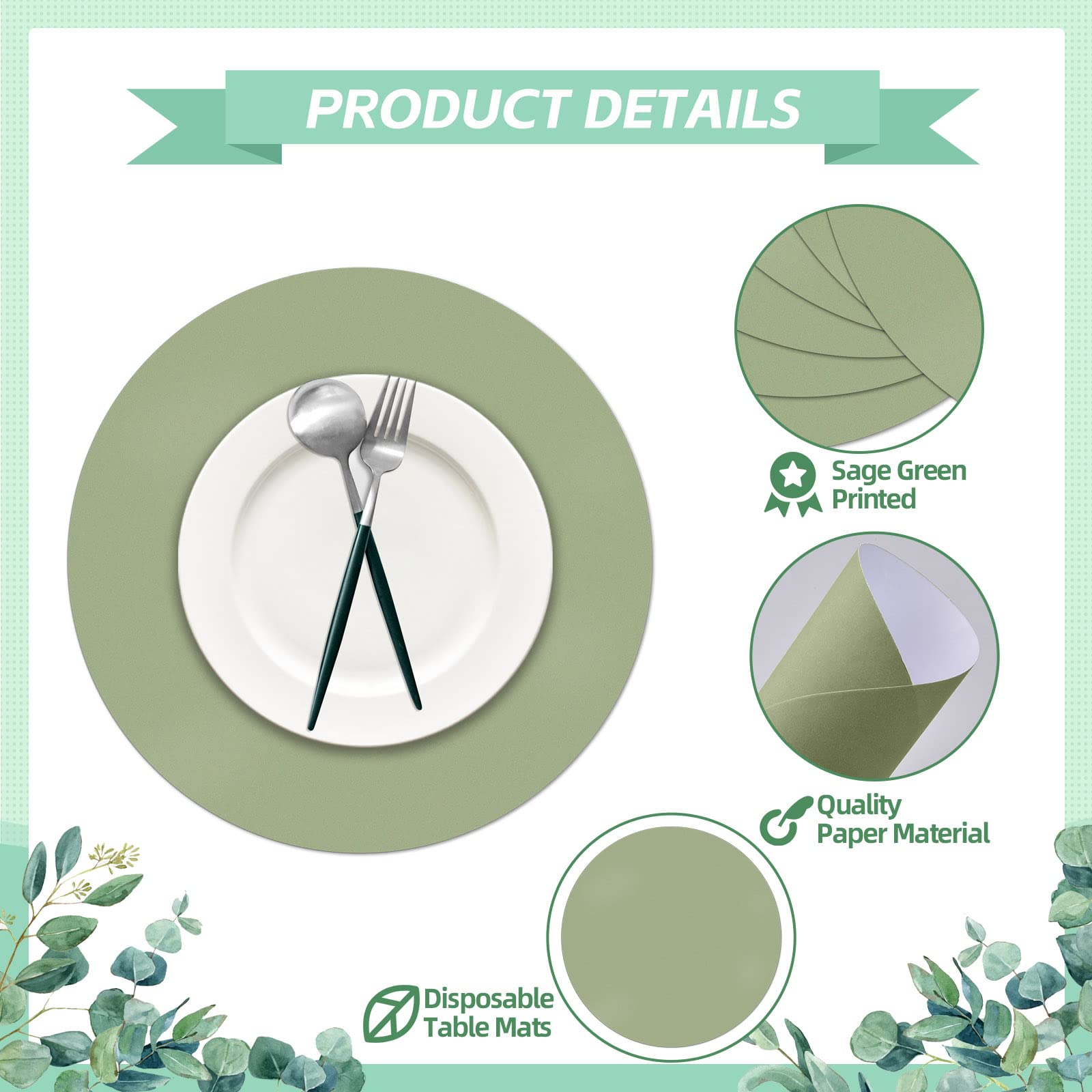 Datyiiha mantel de papel verde salvia para mesa de eventos, versátil y decorativo.