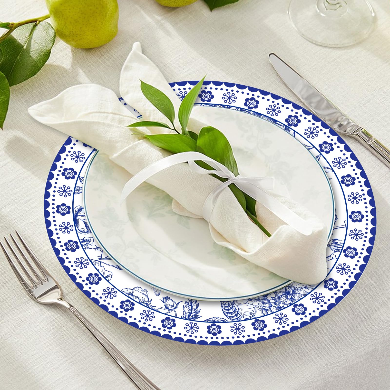 Mantel individual desechable floral azul de Datyiiha para eventos rápidos