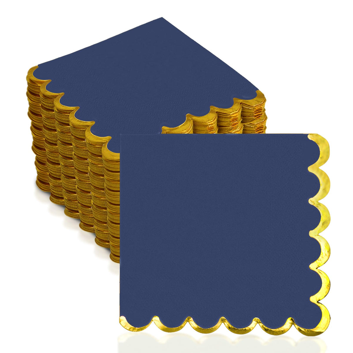 Datyiiha servilletas azul marino con borde festoneado dorado, elegante para eventos.