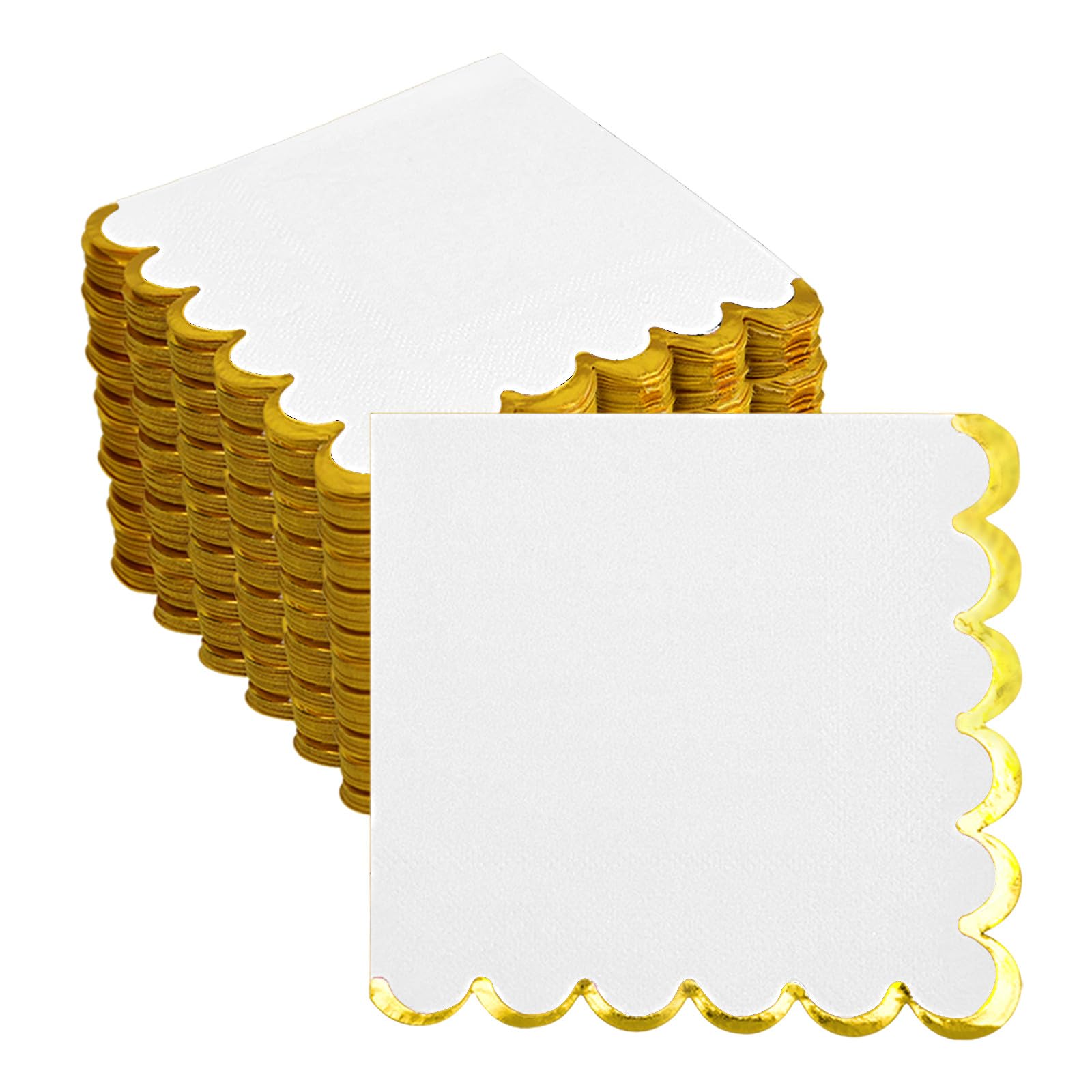 Datyiiha servilletas blancas con borde dorado festoneado para eventos