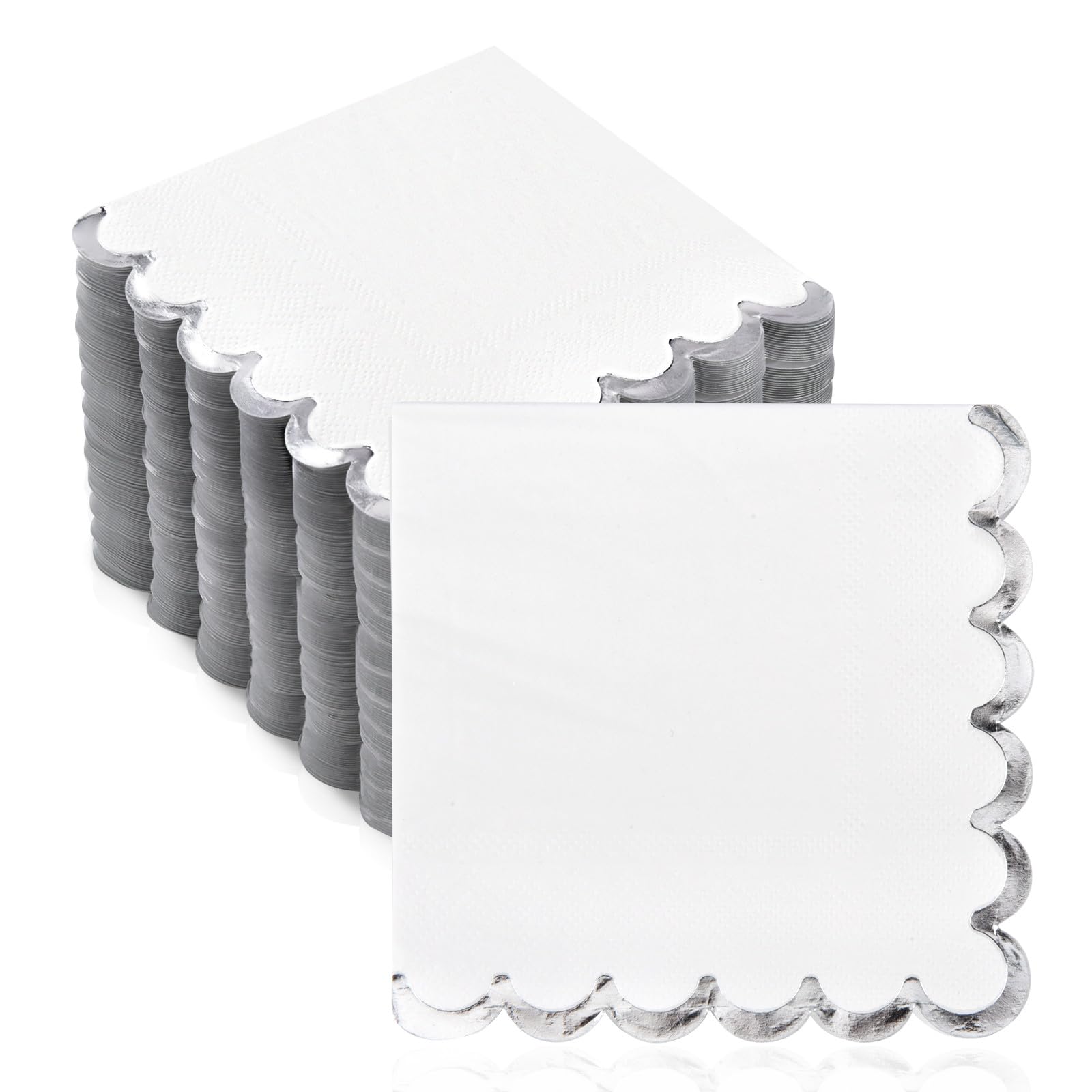 Datyiiha: servilletas blancas con borde plateado para bodas y fiestas.