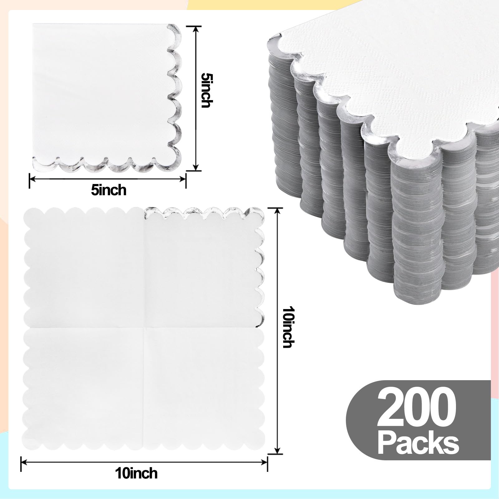 Datyiiha: servilletas de cóctel blancas con borde plateado para mesas elegantes.