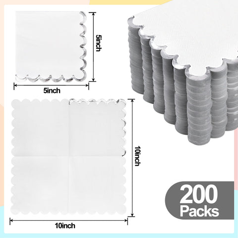 Datyiiha: servilletas de cóctel blancas con borde plateado para mesas elegantes.