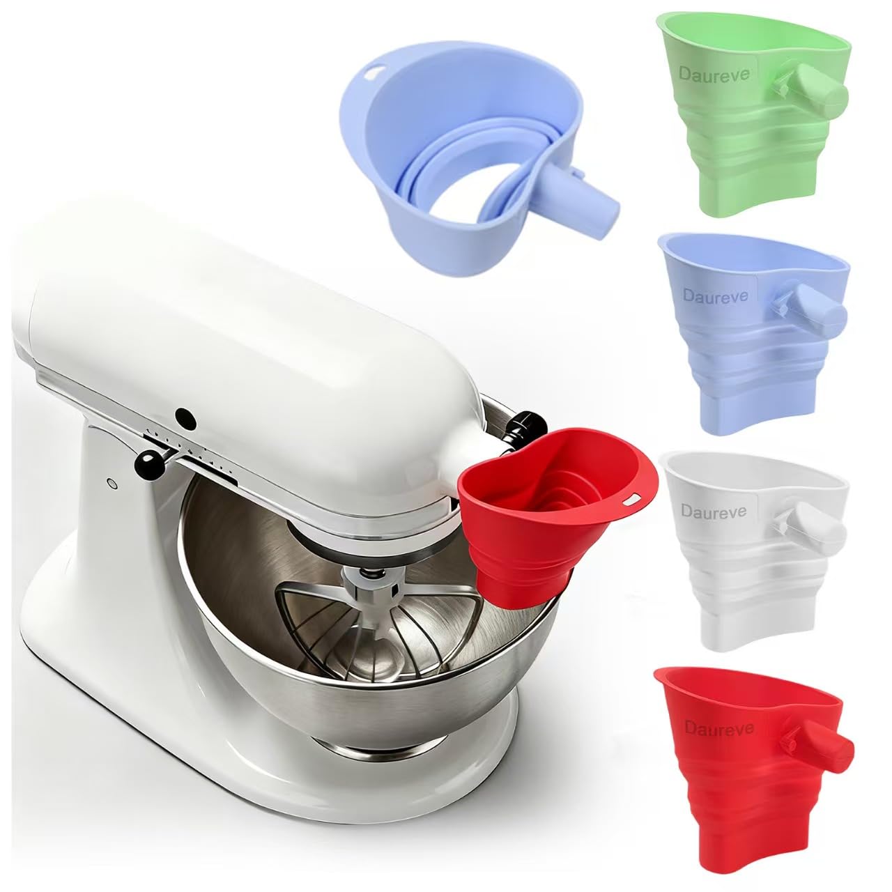 Daureve Embudo de harina para KitchenAid, plegable, vertido limpio y preciso.