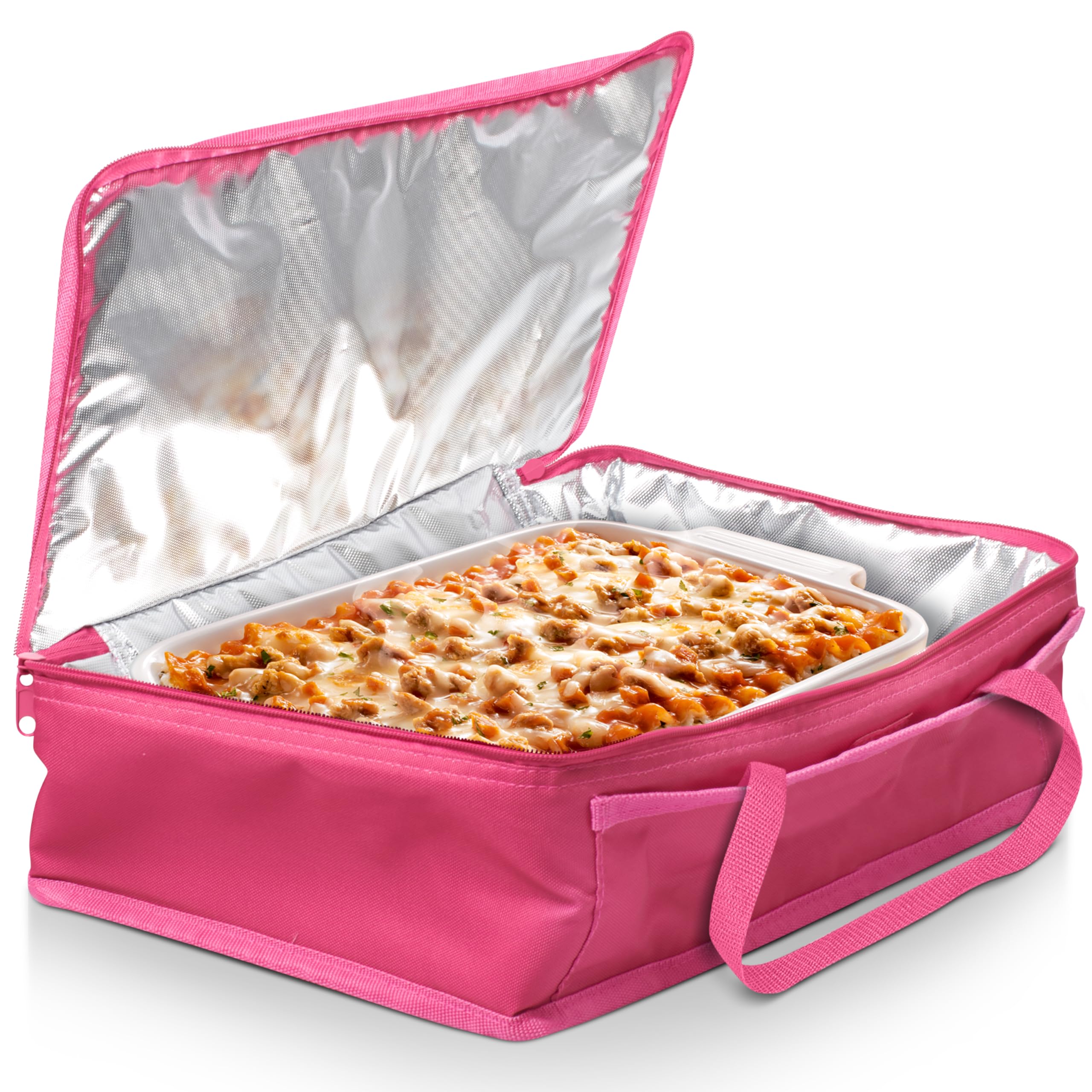 Dawhud Direct: bolsa aislante para cazuela en rosa que mantiene la comida caliente por horas.