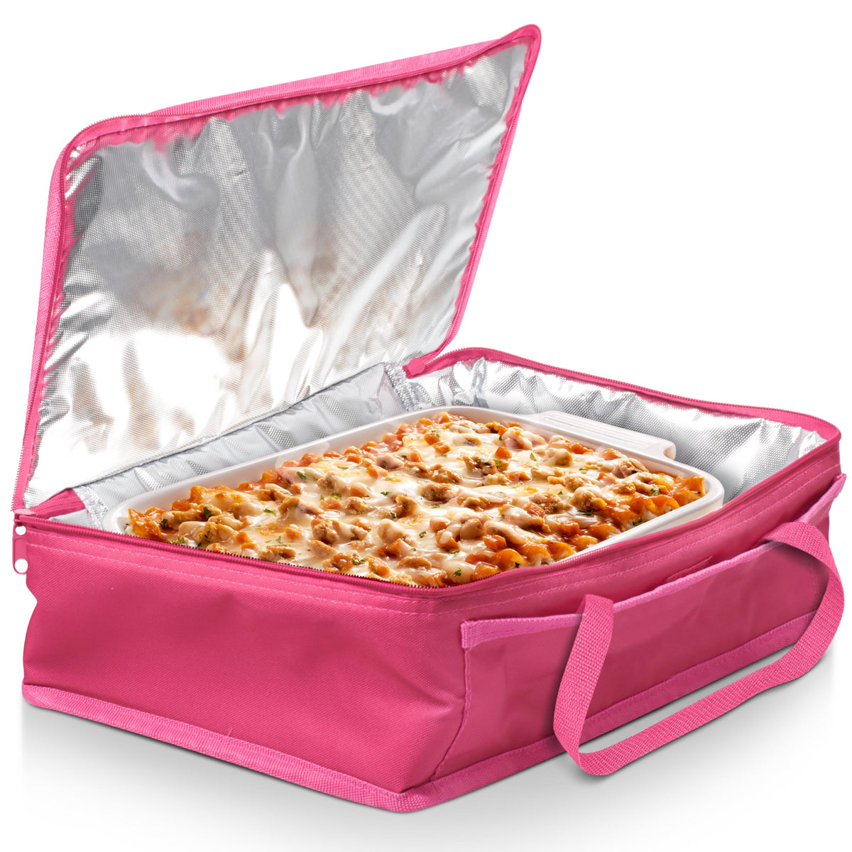 Dawhud Direct: bolsa aislante para cazuela en rosa que mantiene la comida caliente por horas.