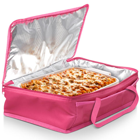Dawhud Direct: bolsa aislante para cazuela en rosa que mantiene la comida caliente por horas.
