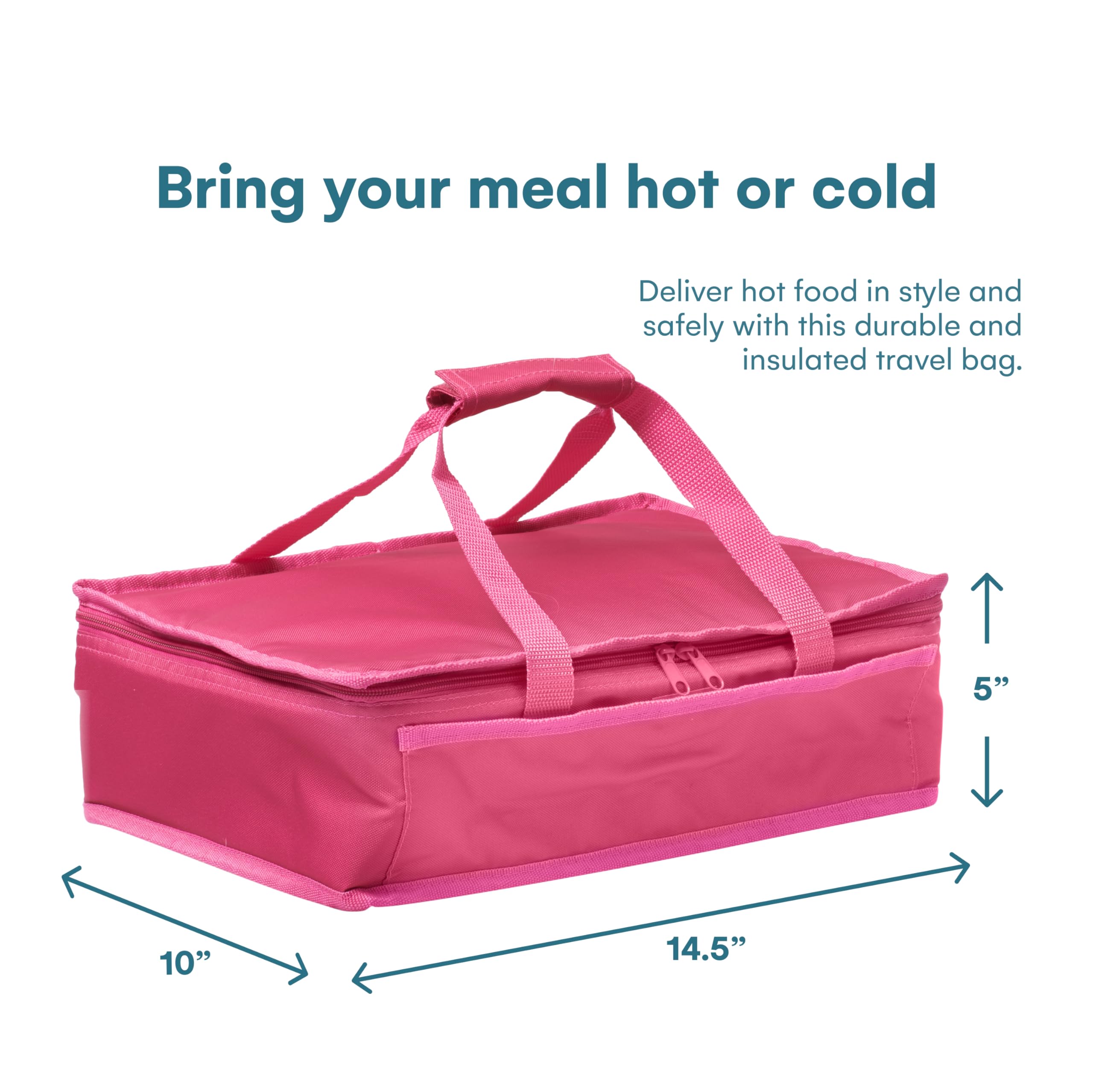 Dawhud Direct: bolsa para transportar comidas, temperatura estable y almacenamiento versátil en rosa.