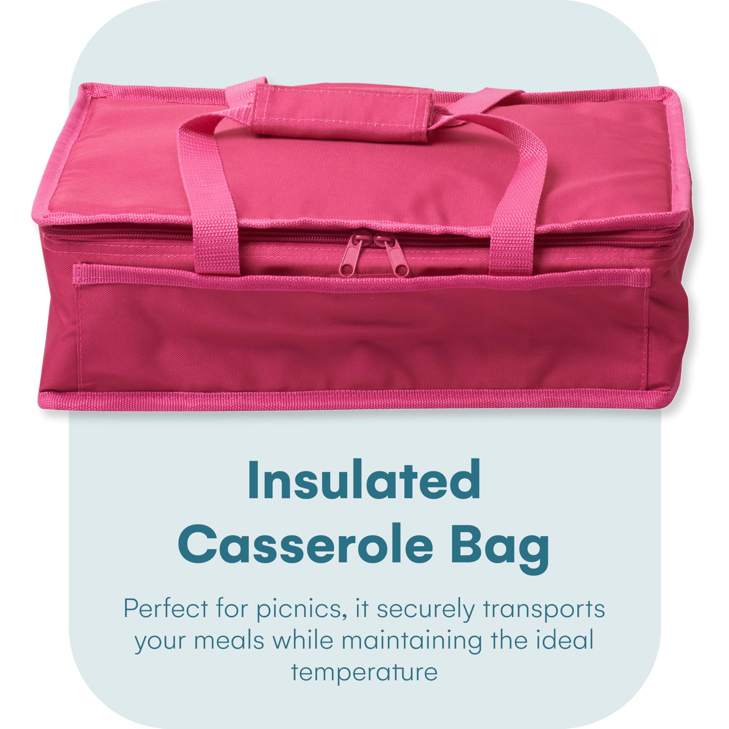 Dawhud Direct: porta cazuelas termico en rosa para transportar platos de forma segura.