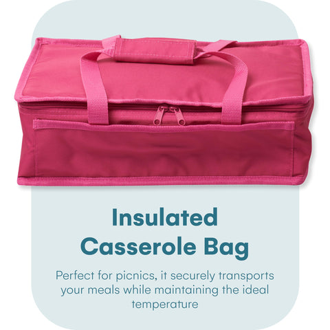 Dawhud Direct: porta cazuelas termico en rosa para transportar platos de forma segura.