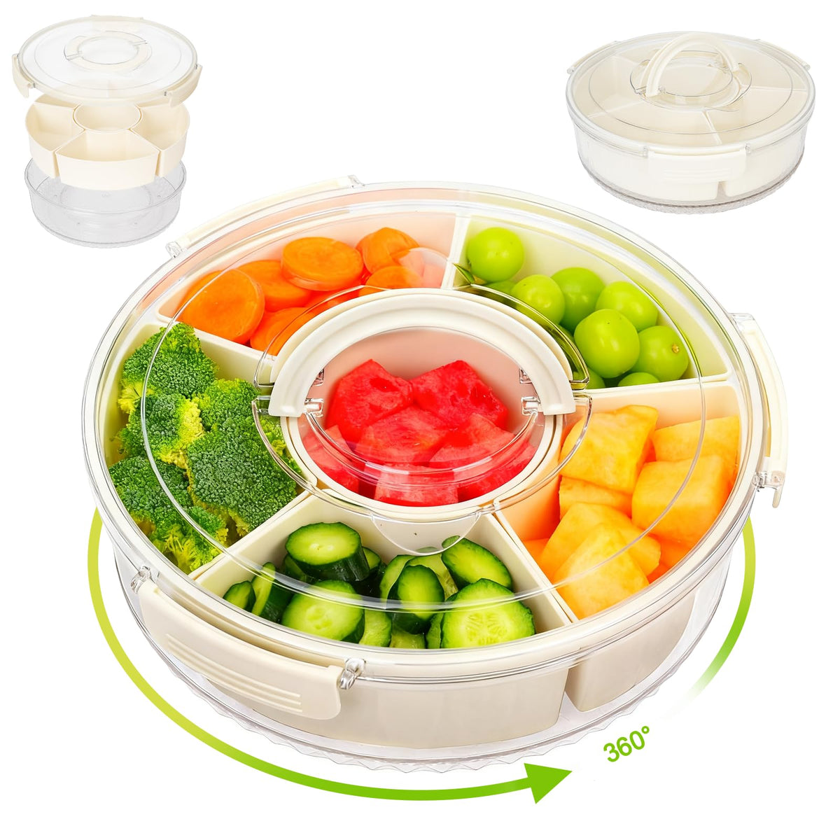 Dayacoco bandeja giratoria dividida con tapa y asa, organización de snacks.