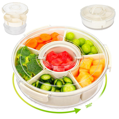 Dayacoco bandeja giratoria dividida con tapa y asa, organización de snacks.