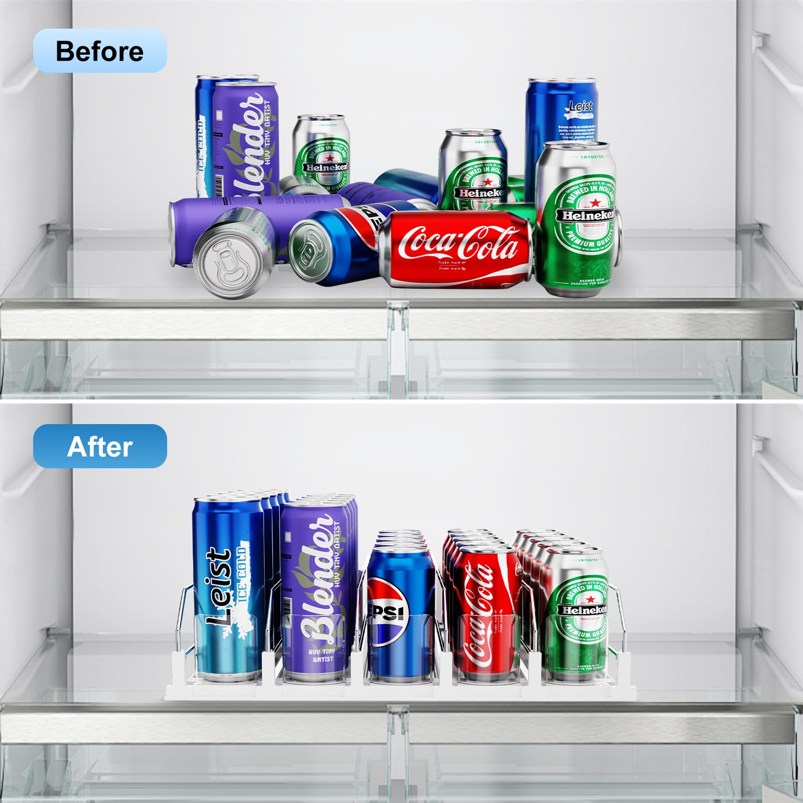 Dayacoco espacio optimizado para latas, acceso rapido y orden en la nevera.