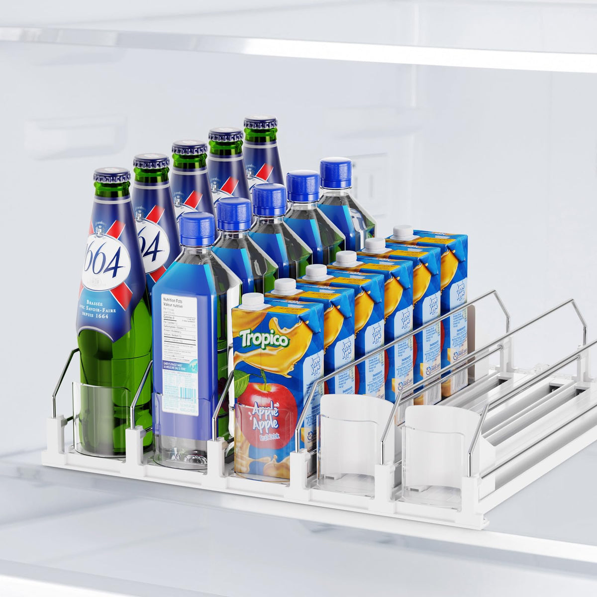 Dayacoco organizador bebidas para nevera con cinco filas, ahorro de espacio.